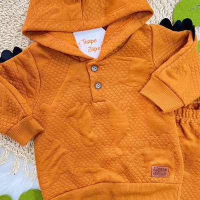 Conj. Blusa Dino com Capuz e Calça Matelasse - Ferrugem